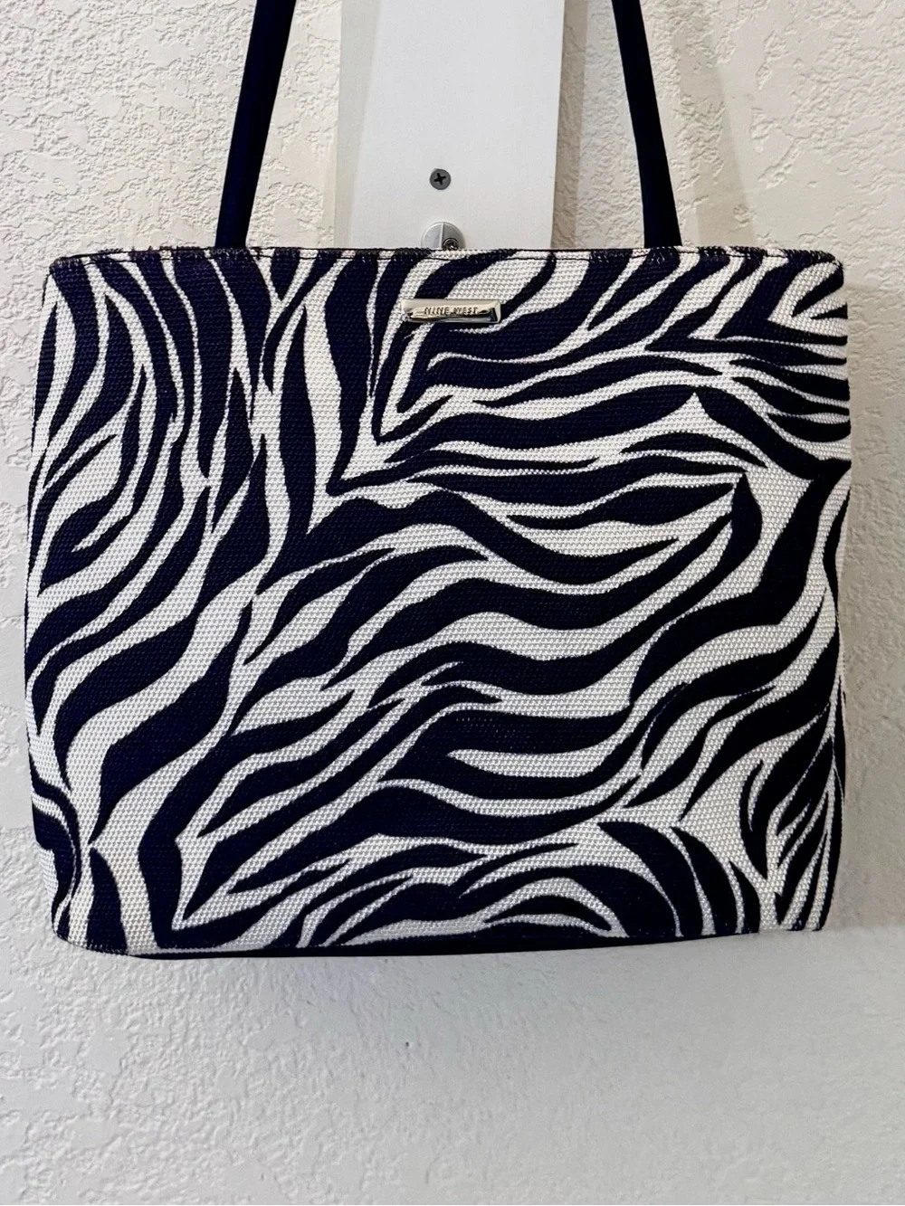 Nine West vintage like new zebra -Print in soft fabric,Tote Bag in Black & White